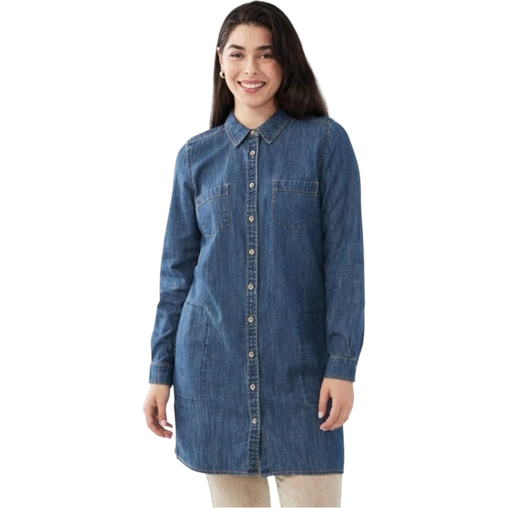 FDJ Women's Long Sleeve‎ Denim Dress - Blue 100% Cotton